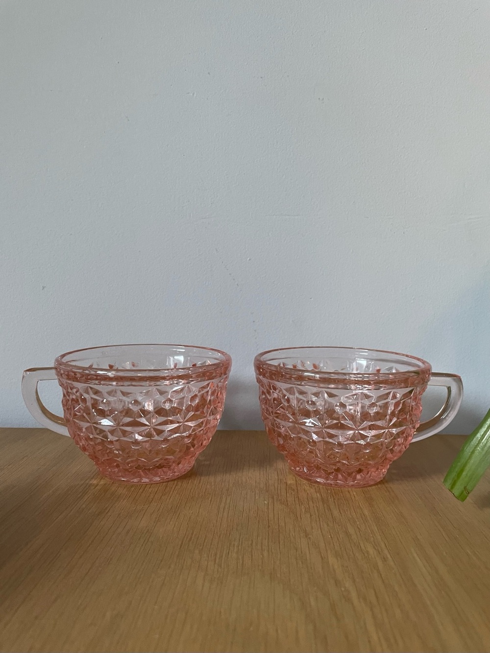Vintage Jeannette Depression Glass Pink Holiday Buttons & Bows Coffee Tea Cups